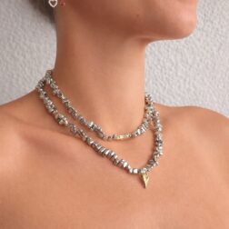 Collar Doble plateado con detalle dorado